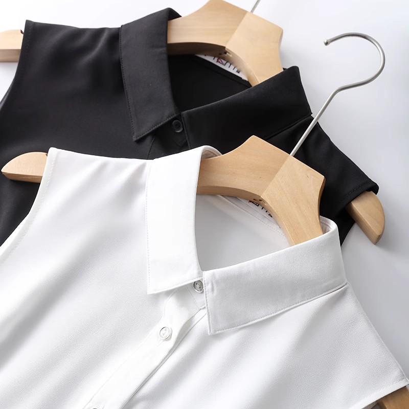 Women's White Sleeveless Chiffon Layered Vest Top with Collar - Ideal for Spring, Summer, and Autumn.