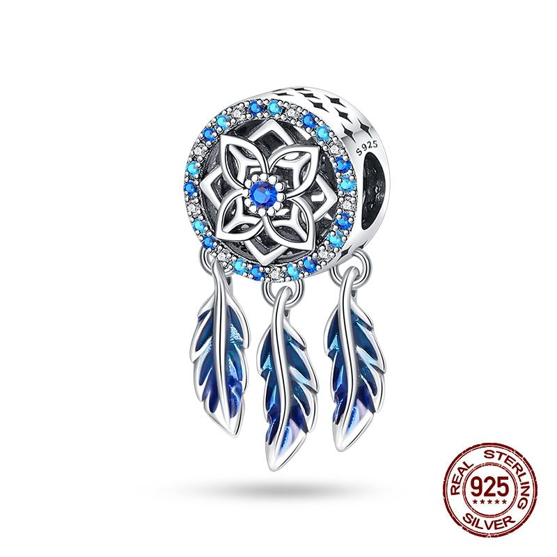 Fashion Copper Feather Colorful Luminous Dreamcatcher Charms Bead Fit Original Bracelets Exquisite Diy Jewelry Gift