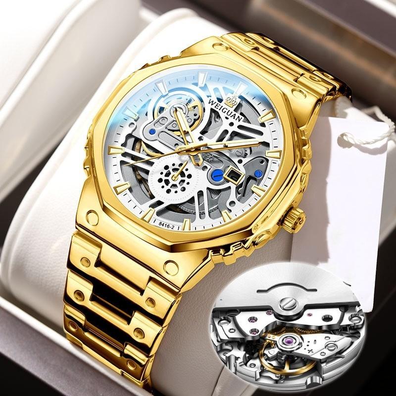 Fashion Skeleton Watch Automatic Waterproof Watches Luminous Mens Watch Stainless Steel Strap