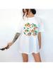 4178-Hand Draw Peach Summer New Cartoon T-Shirts Harajuku Short Sleeve Loose OCasual Tops Wounisex O Neck All Match Casual Tees