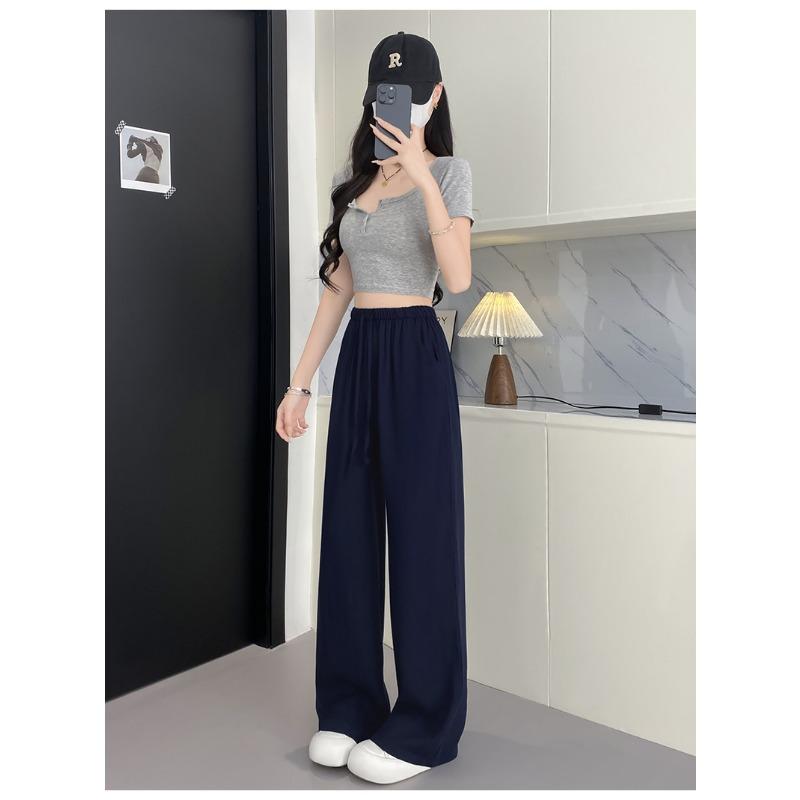 Women Linen Blend Wide Leg Pants High Waist Loose Summer Trousers