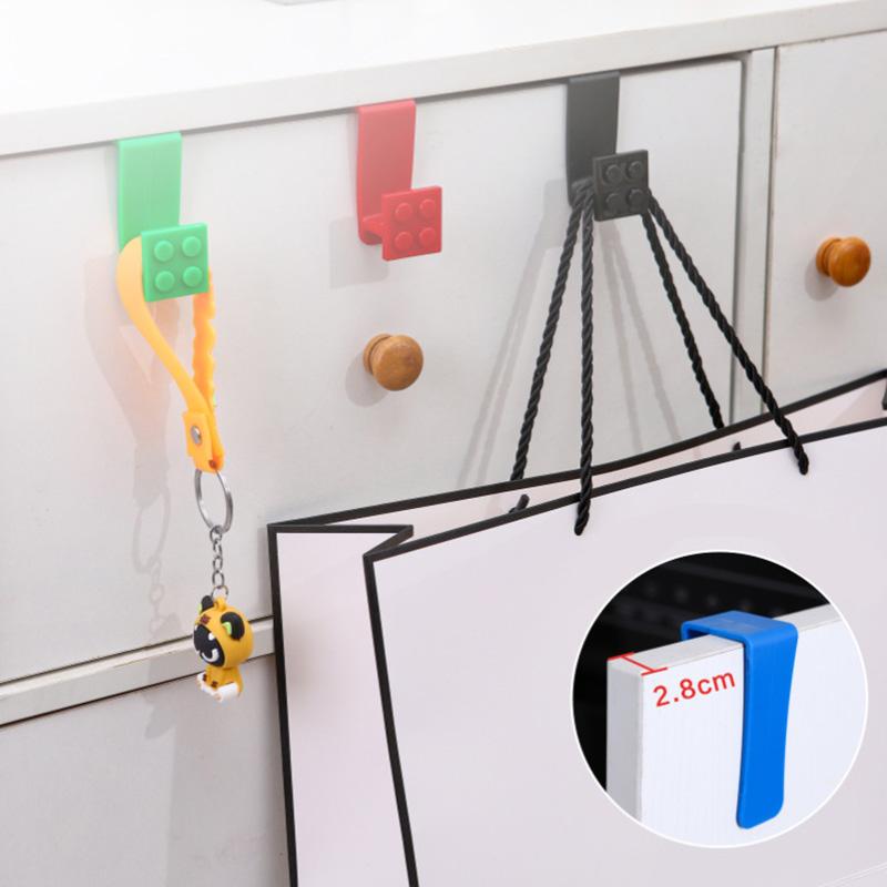 Block Shaped Cartoon Door Hooks Garbage Bag Kitchen Plastic Bag Hook Hanging Handle Bag Behind Cabinet Door Hook