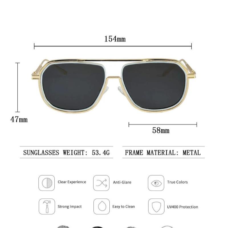 Non-polarized Fashion Sunglass Men Vintage Sunscreen Oversized Sunglasses Women Trendy Metal Glasses