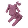 3PCS Infant Baby Girls Outfits Newborn Ruffled T-Shirt Romper Bodysuit + Pant + Headband Clothes Set Long Sleeve Fall Winter Clothing Suits