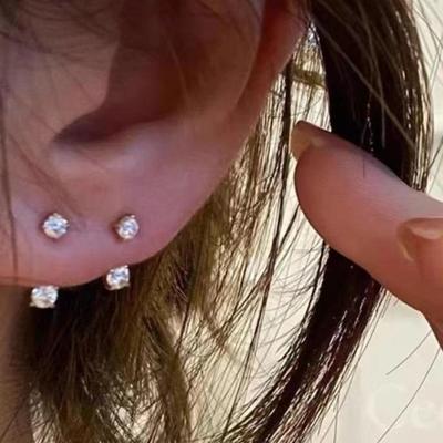 2pcs Minimalist Back Hanging Small Diamond Earrings, With A Diamond Studded Temperament. Two Pairs Of Super Fairy Earrings To Wear