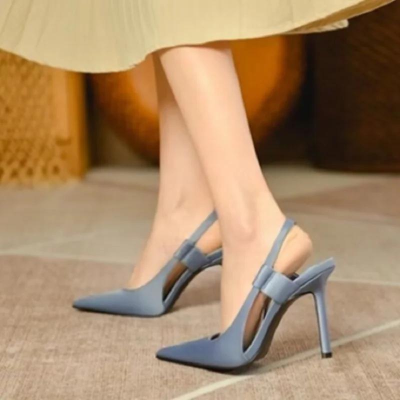 

FASHION Pointed Toe Slip on Thin High Heel Ladies Elegant Pumps Shoes Drss Sandal 2024 Spring Summer Women Slingback Sandals