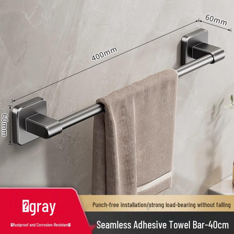 No-Punch Wall-Mounted Black Towel Rack with Shelf for Bathroom