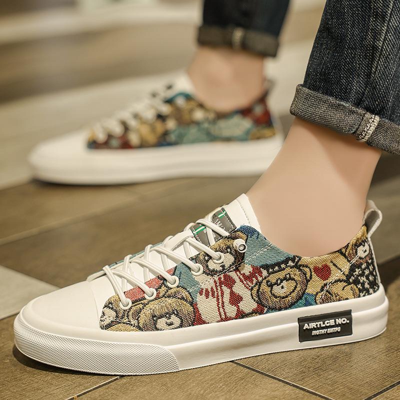 Men's Breathable Cartoon Bear Trendy Low-Top Casual Shoes - Four Seasons Wear-Resistant Flat Sneakers