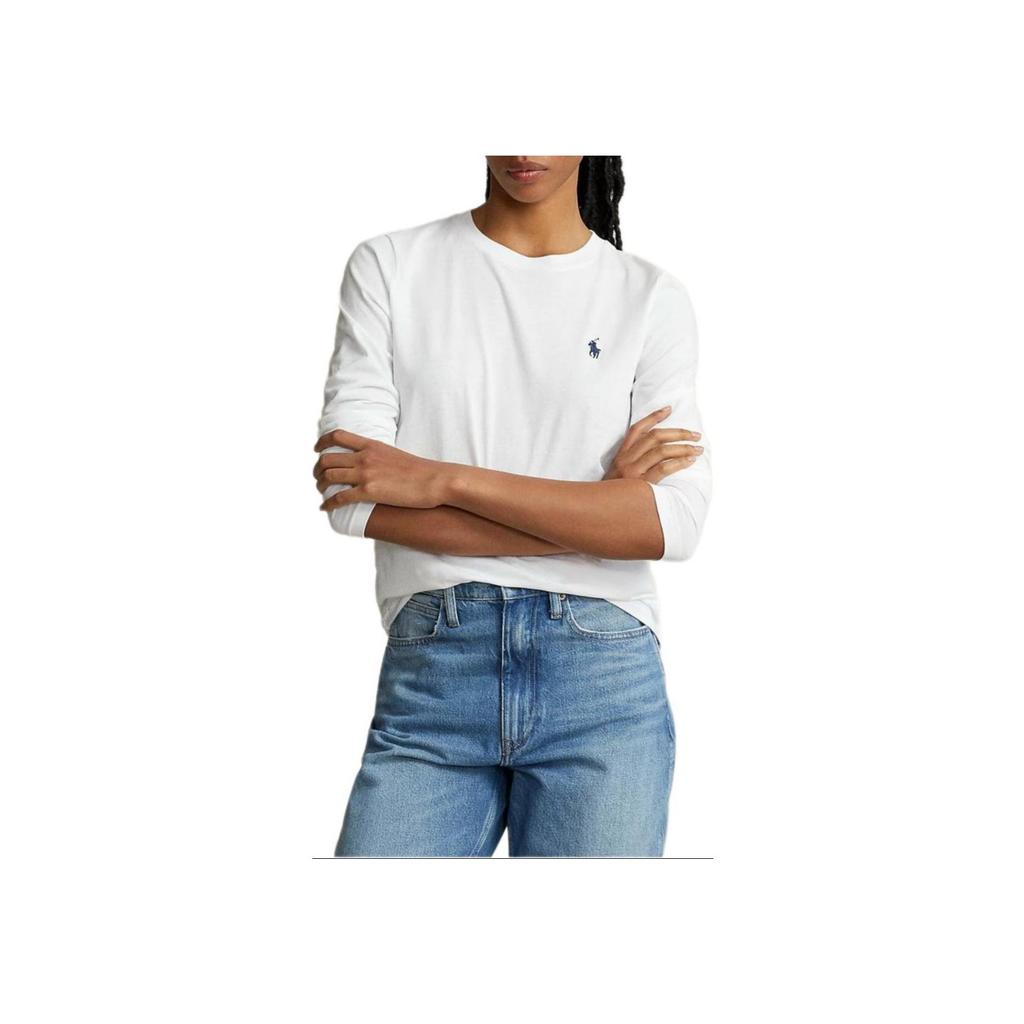 Polo Ralph Lauren Solid Logo Embroidered Crew Neck Knit Long Sleeve T-Shirt Women Tops White WMPOKNINCU20696-100