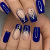 Set of 24 European & American Style Rhinestone Blue Square False Nails