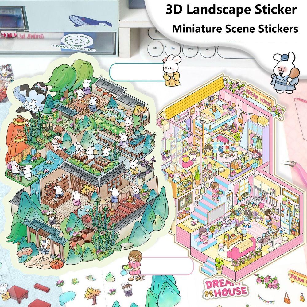 New Cartoon Miniature Scene 3D Stickers DIY Three-dimensional 3D Landscape Sticker Kawaii Miniature Scene Book Student Child