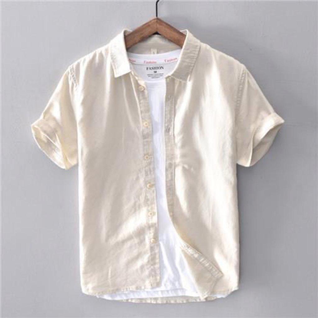 Men's Short Sleeve Breathable White Linen Shirt