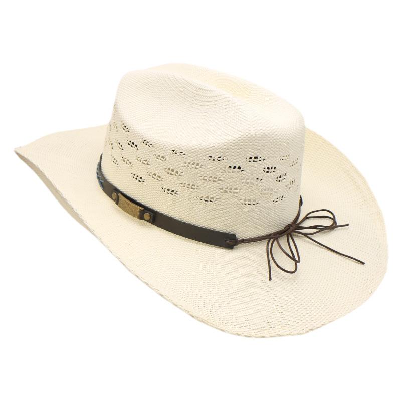 Eaby Steife Version Gewebter Zylinder Ritter Cowboyhut Jazzhut Aufgerollte Krempe Strohhut