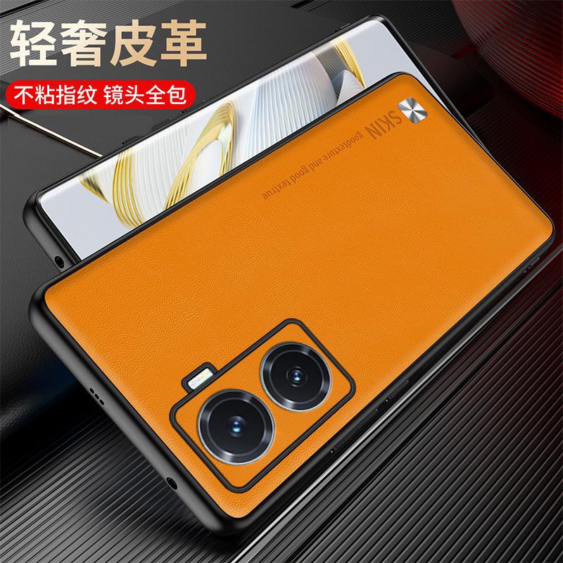 Applicable to vivoY77 mobile phone case lens all-inclusive Y02S business square plain leather soft case Y76S protective case CD pattern