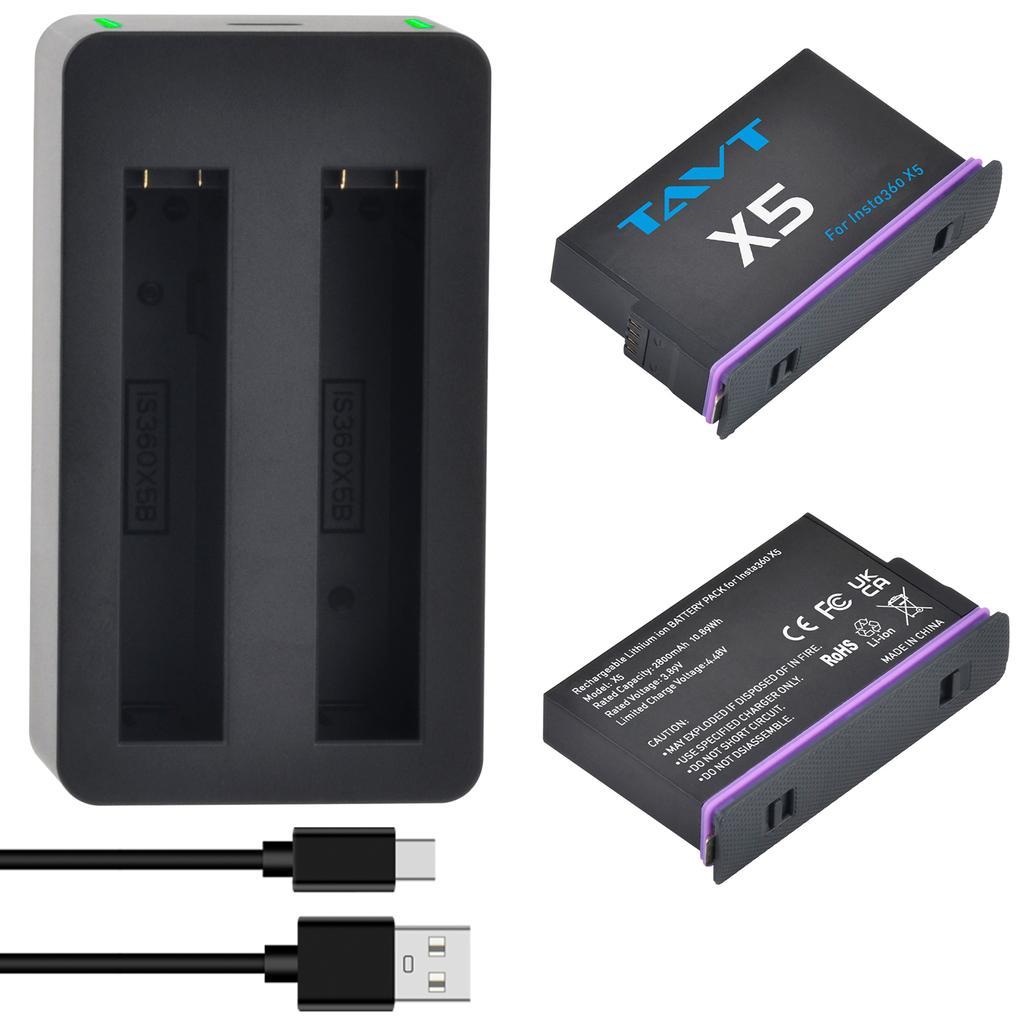 Insta360 X5 için 2800mAh Şarj Edilebilir Li-ion Pil ve Insta 360X5 Aksiyon Kamerası için LED Çift Şarj Cihazı
