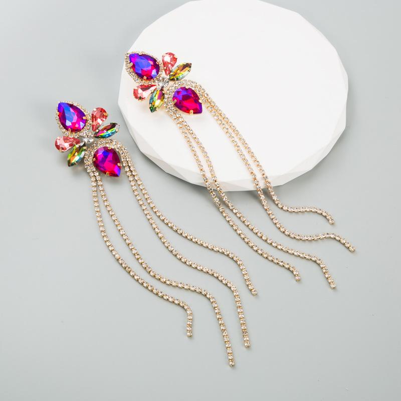 Women's Super Flash Rhinestone Claw Chain Tassel Earrings Long Luxury Versatile Drop Earrings