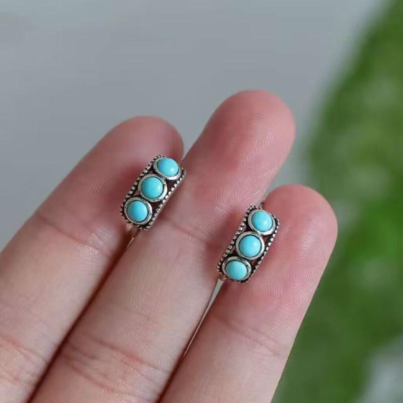Imitation Natural Turquoise Traditional Ethnic Style Daily Basic Style Neutral Couple Niche Temperament Can Wear Ear Buckles