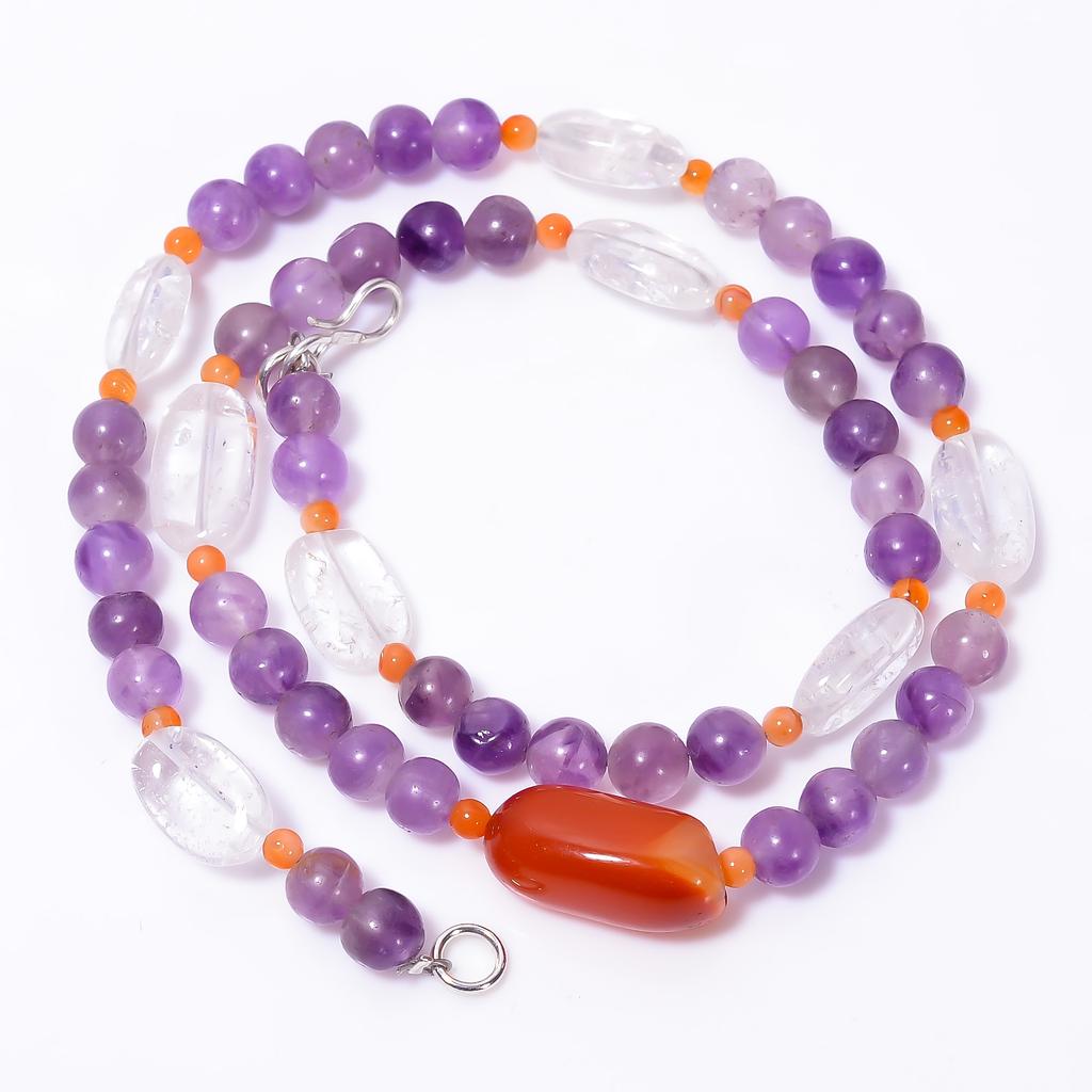 Natural Amethyst Carnelian Crystal Gemstone Smooth Beads Necklace 6-19 mm 18" UB-8601