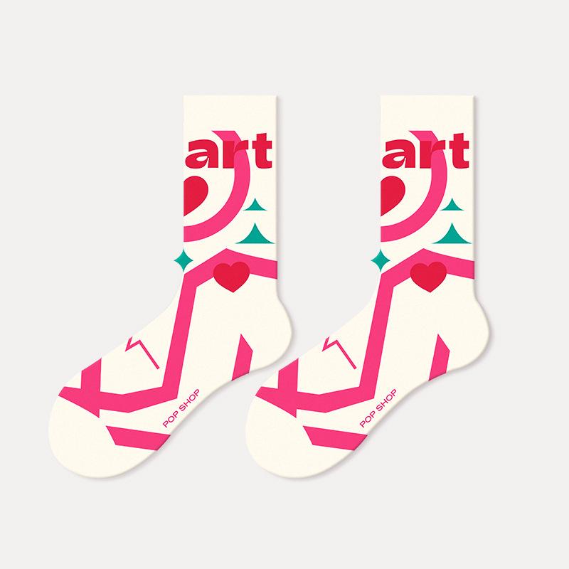 5 Pairs of Female Spring and Summer Sweat Tide Love In The Tube Cotton Socks