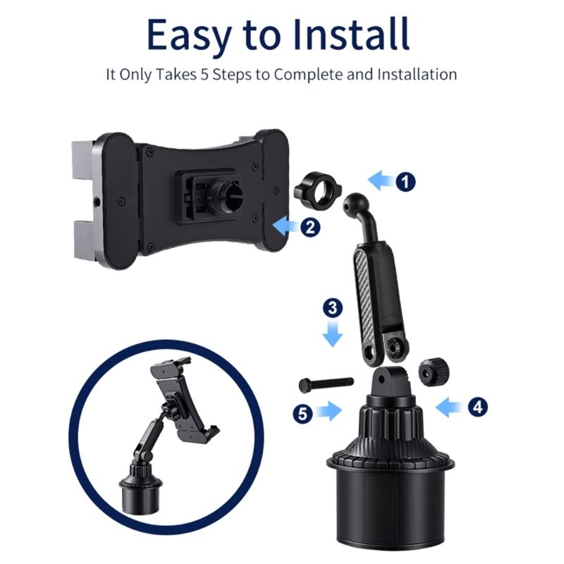 Adjustable Vehicle Cup Holder Mount For Smartphones And Tablets Up To 17inches With Secure Spring Clip
