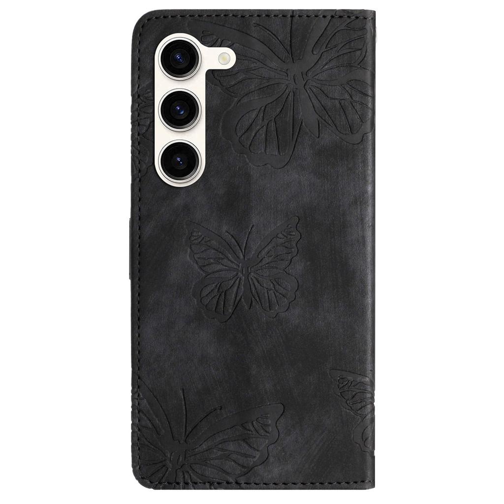 For Samsung Galaxy S24 Case Butterfly Imprinted Skin-Touch PU Leather Phone Cover with Strap