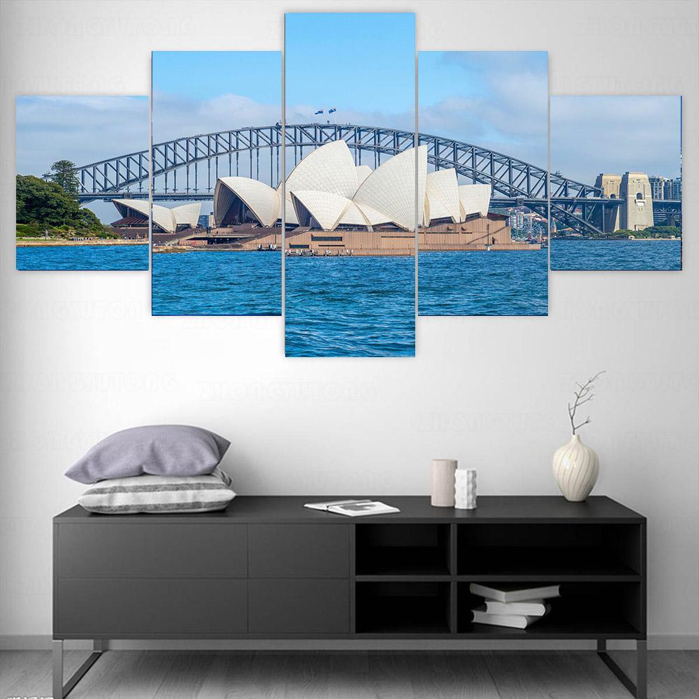 5 Pieces Sydney Opera House View Canvas Painting Landscape Posters and Prints Wall Pictures Living Room Home Decor No Frame
