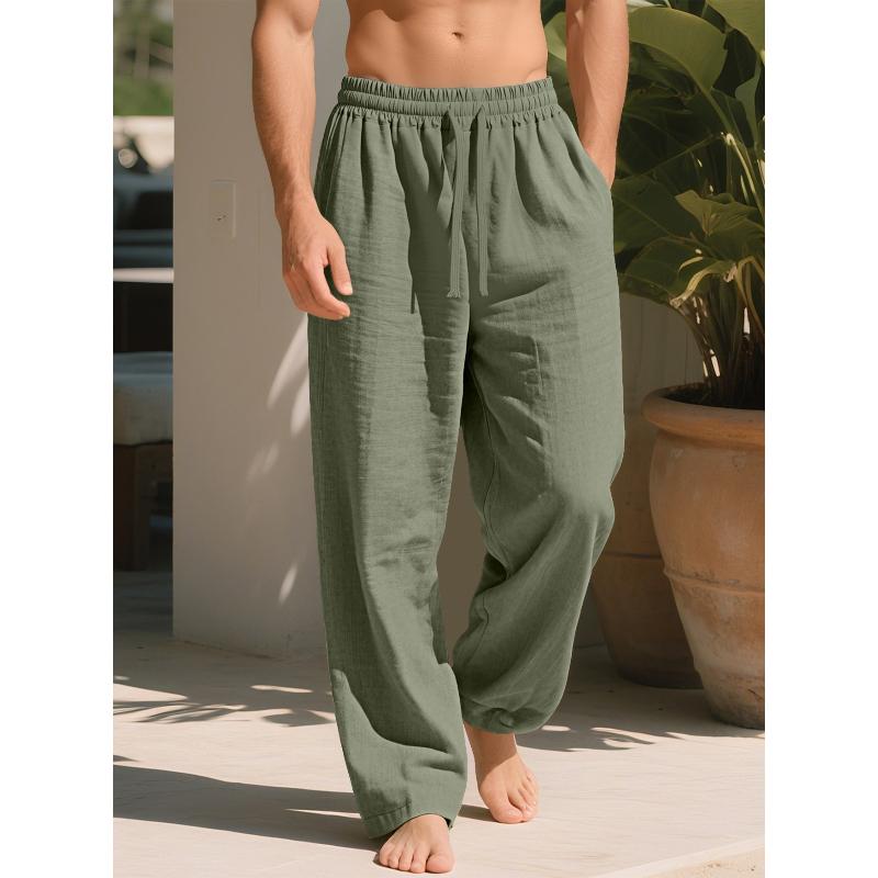 Men's Linen Pants Lightweight Drawstring Elastic Waist Loose Fit Straight Legs Pants With Pockets Breathable Beach Yoga Work Linen Trousers for Men