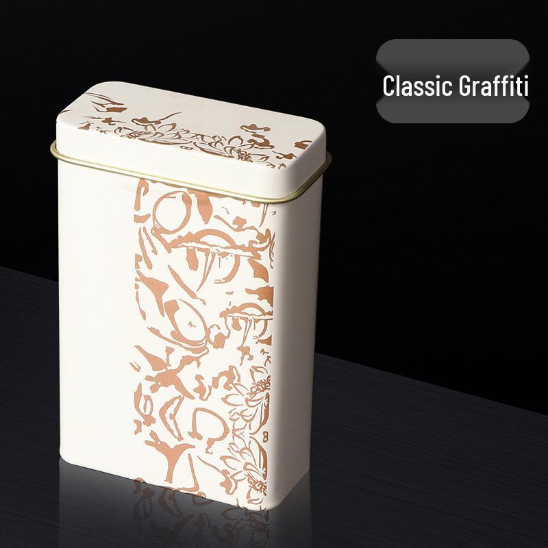 Men's 20-Capacity Tinplate Cigarette Case, Personalized Metal Hand-Rolled Holder, Multi-Pattern, Waterproof & Moisture-Proof.