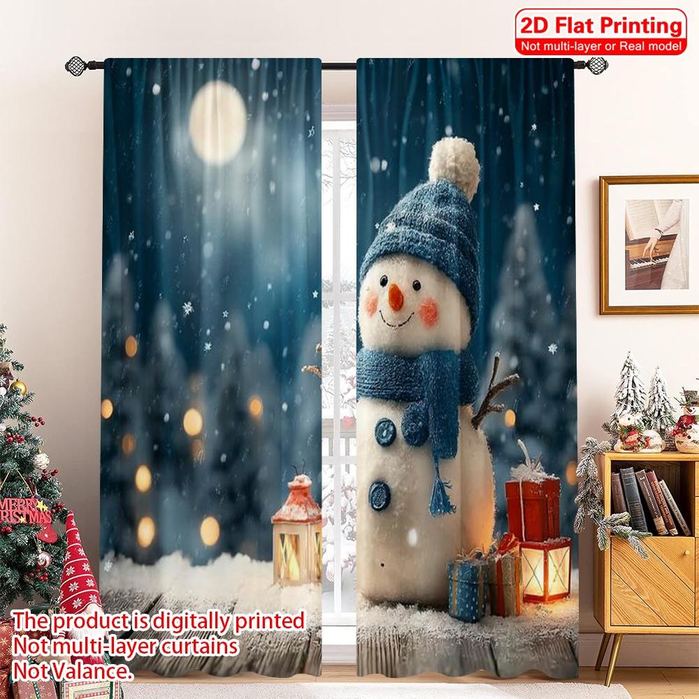

Flat Printing Merry Christmas Popular Window Drapes Full Moon Snowflakes Versatile Durable Polyester Without Electricity Curtains Set Of 2 Made W100*H70(CM)-Rod Pocket&1PCS
