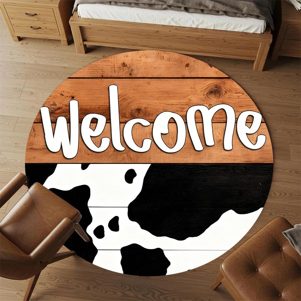 1PC Welcome Cowprint Office Round Area Rug, Under Office Chairs Bedroom Living Room Home Decor, Carpet for Office -1110138