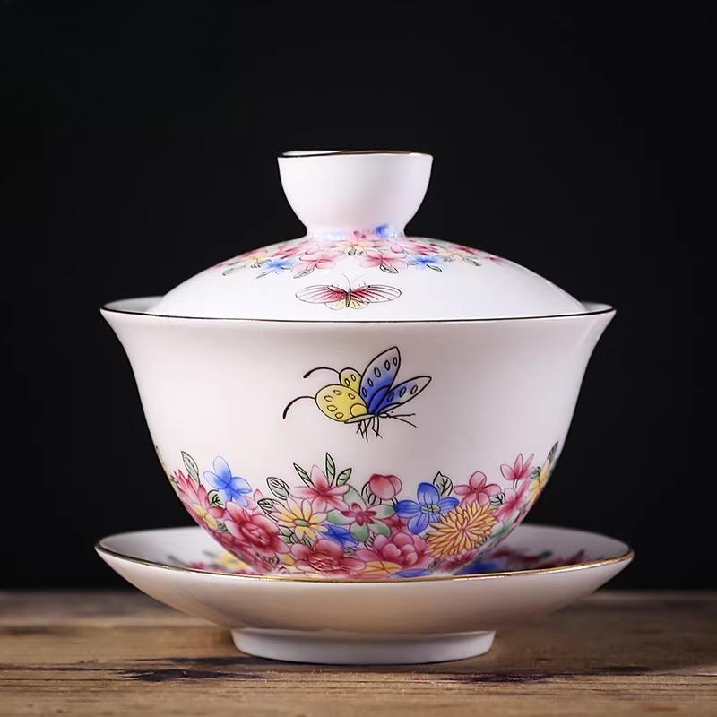 

Enamel Colored Roof Tile Chinese Style Tea Bowl with Lid Home Kung Fu Tea Set Ceramic Small Capacity Tea Cup Drinking Utensils 150ml