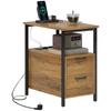 Side Bedside Table, 2 USB Ports, 1 Type-C, 143 Cm Cable, Drawers, Shelf, Natural Wood