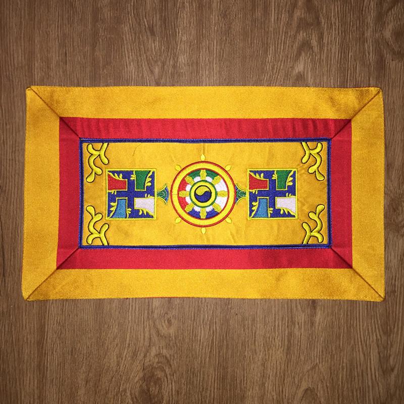 

37.5*23cm Red/Yellow Tibetan Vajra Pestle Bell Pestle Pad Mercerized Fabric Embroidery Buddhist Hall Desktop Decoration Supplies
