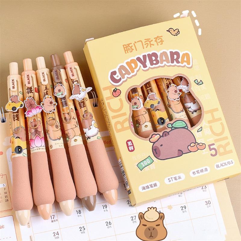5 Buc. Pix Gel Kawaii Desene Animate Capybara Uscare Rapidă Pixuri Neutre Scris Lin Rechizite de Birou Papetărie Studențească Cadouri