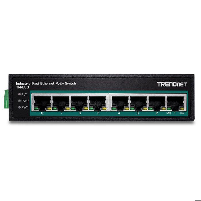 Trendnet 8-port ind.Fast eth poe+ switch din-rail noirRouteur, Wifi, Réseau 8-PORT IND.FAST ETH POE+ SWITCH DIN-RAIL 182890