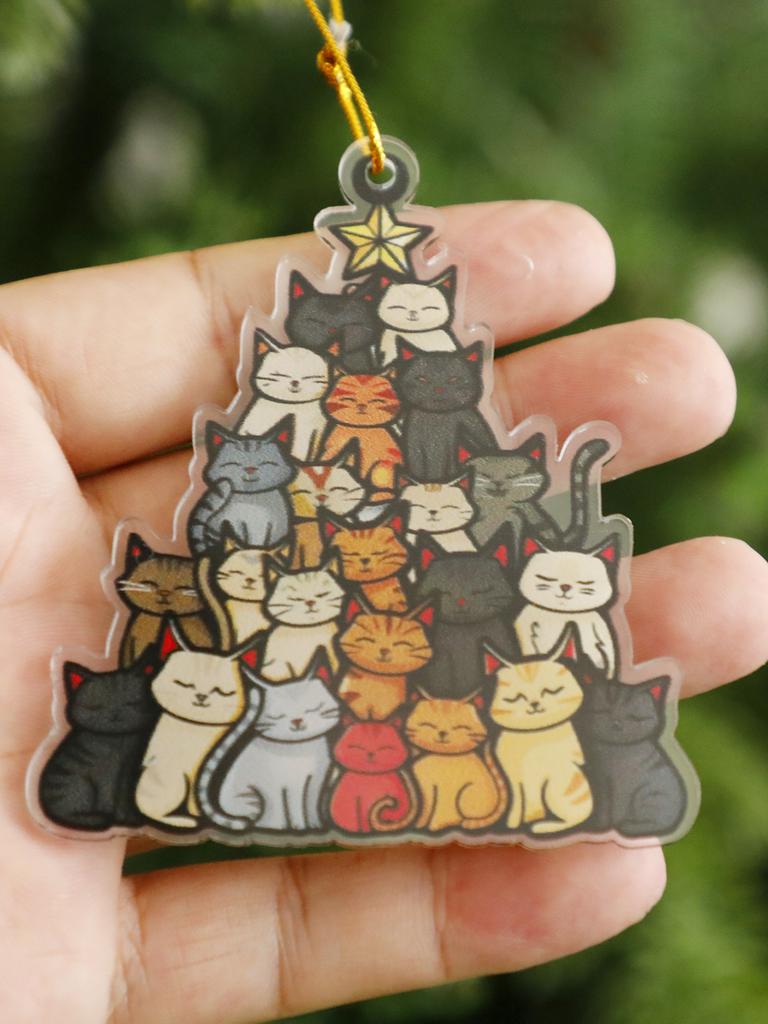 Noel Akrilik Kedi Ağacı Şeklinde Süs Sevimli Renkli Kediler Desenli Asılı Dekor Ev ve Parti İçin Şenlikli Noel Ağacı Dekorasyonu