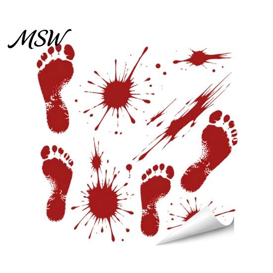Temporary Party Wall Murals Halloween Horror Stickers, with Spooky Handprints Footprints Printed, Staircase Stickers Self-adhesive Decals, for