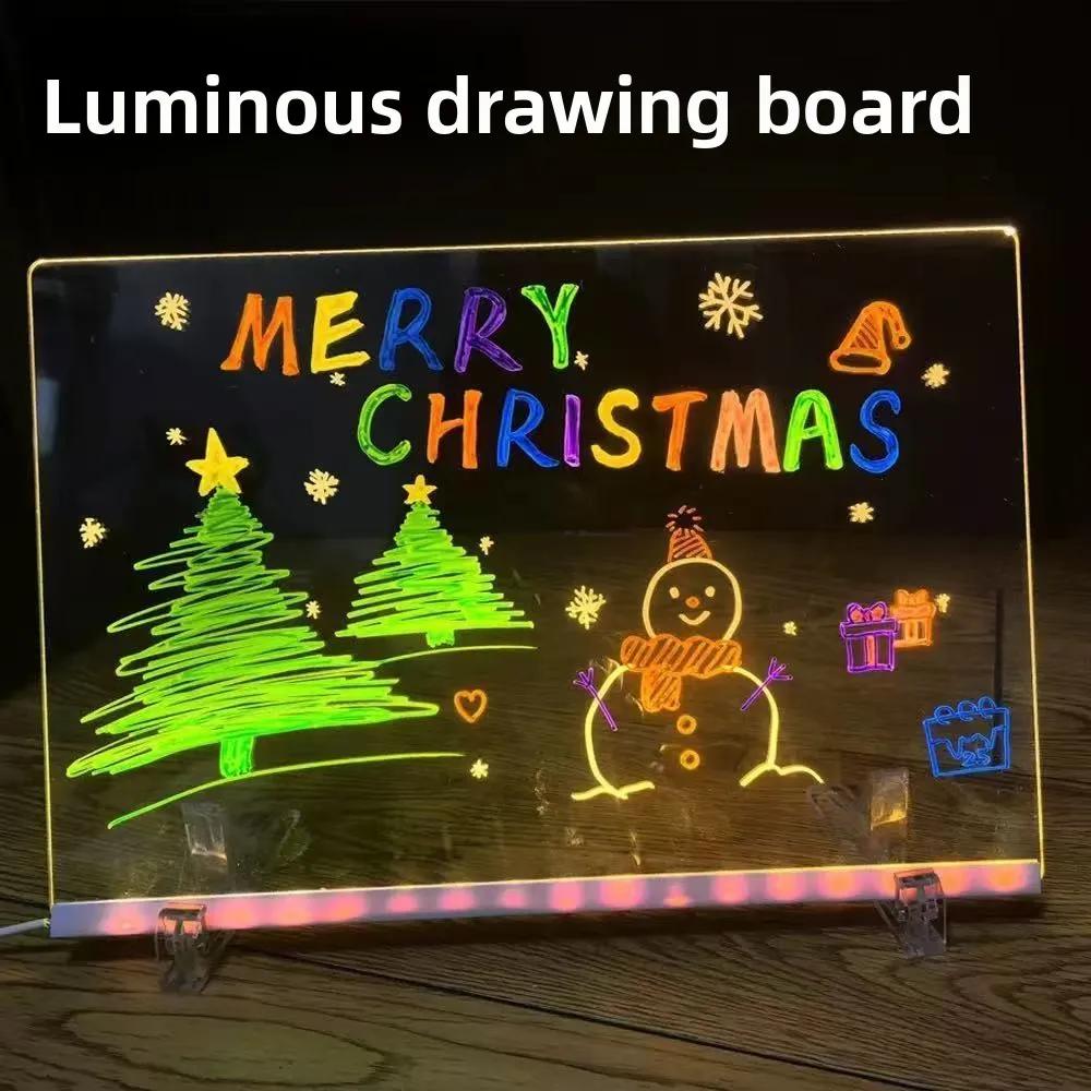 LED Note Board DIY Acrylic Board with Colour Pens LED Drawing Board Kid Drawing Toy Luminous Blackboard Wordpad with Night Light