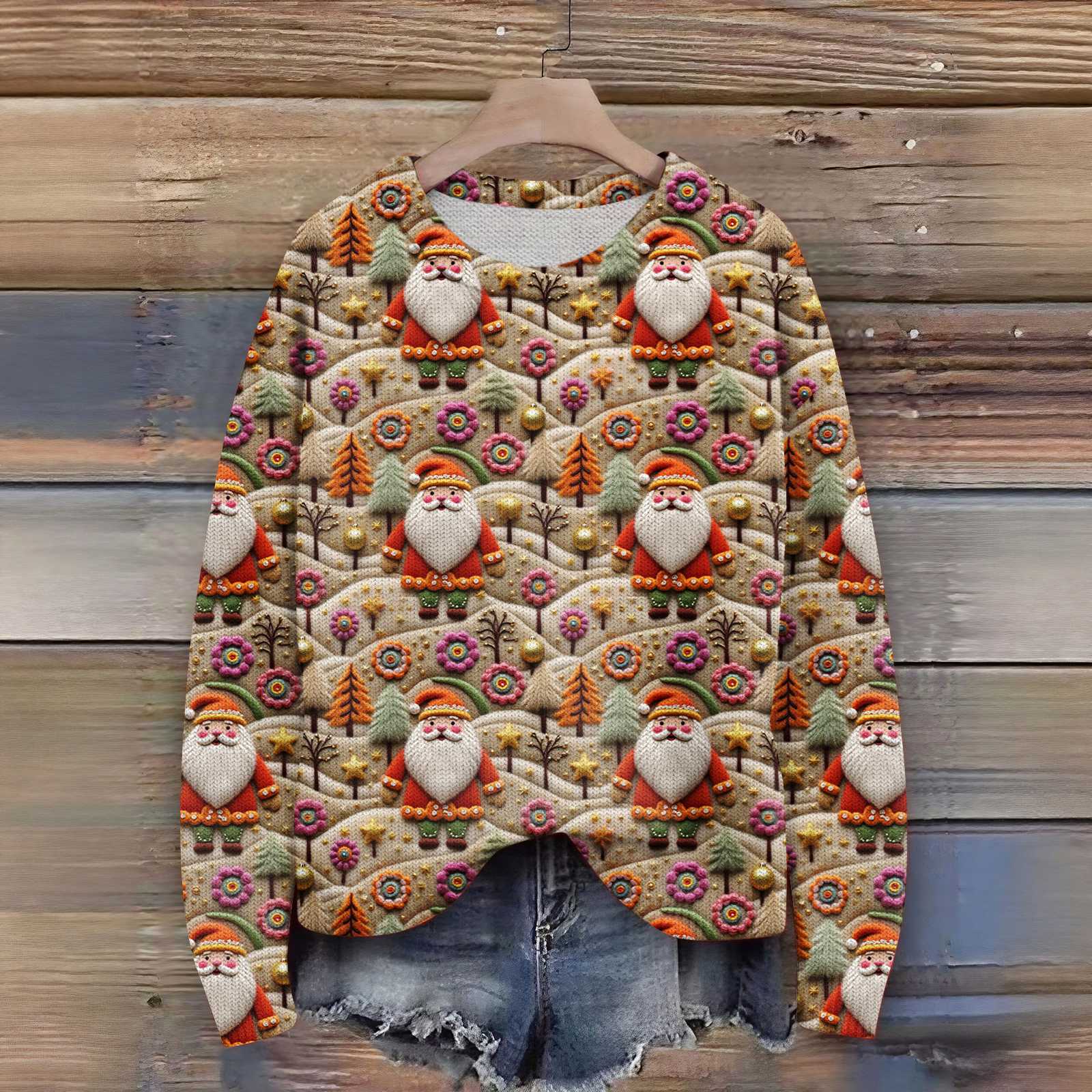 

Женский рождественский свитер Милый забавный рождественский свитер Осень и зима Свитер с длинным рукавом вязаный XXL