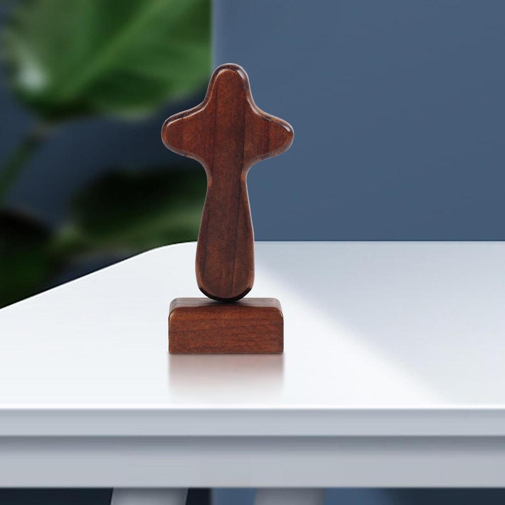 Cross Statue Collectible Gift Decorative Wood Figurine Tabletop Ornament for Living Room Desk Housewarming Bedroom Bookshelf