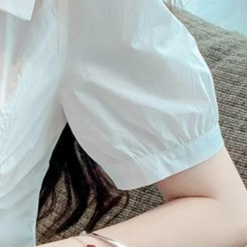 Summer Women's Bubble Sleeve Zip Cardigan Shirt Short Fashion Drawstring Waist Chic Niche Tops with Design