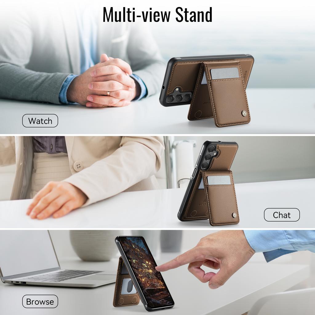 For Samsung Galaxy A16 5G/Galaxy A16 4G Leather Back Cover Compatible with MagSafe JEEHOOD J06 Phone Case with Card Bag RFID Blocking