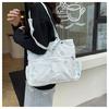 Japanese Style Polyester Shoulder Bag, Mint Green Star Print Tote with Zipper, Spacious Commute Bag for Women CLE