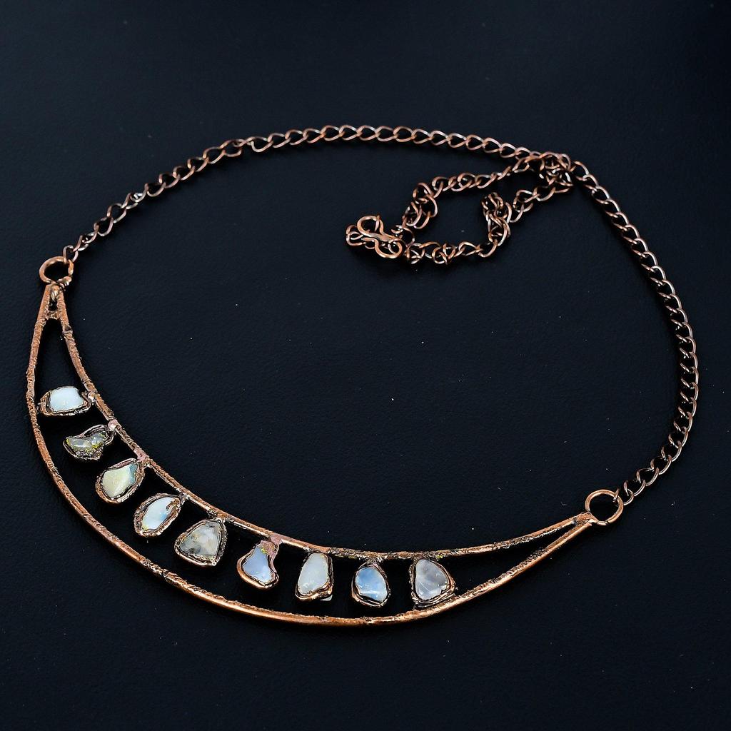 Rainbow Moonstone Necklace Gemstone Jewelry, Copper Electroformed Necklace, Adjustable Handmade Beautiful Jewelry Chain Necklace