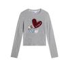 Women's Heart-Shaped Puppy Print Round Neck Long Sleeve T-shirt, Brushed for Spring, Autumn, Winter - Korean Style Fashion Base Layer.