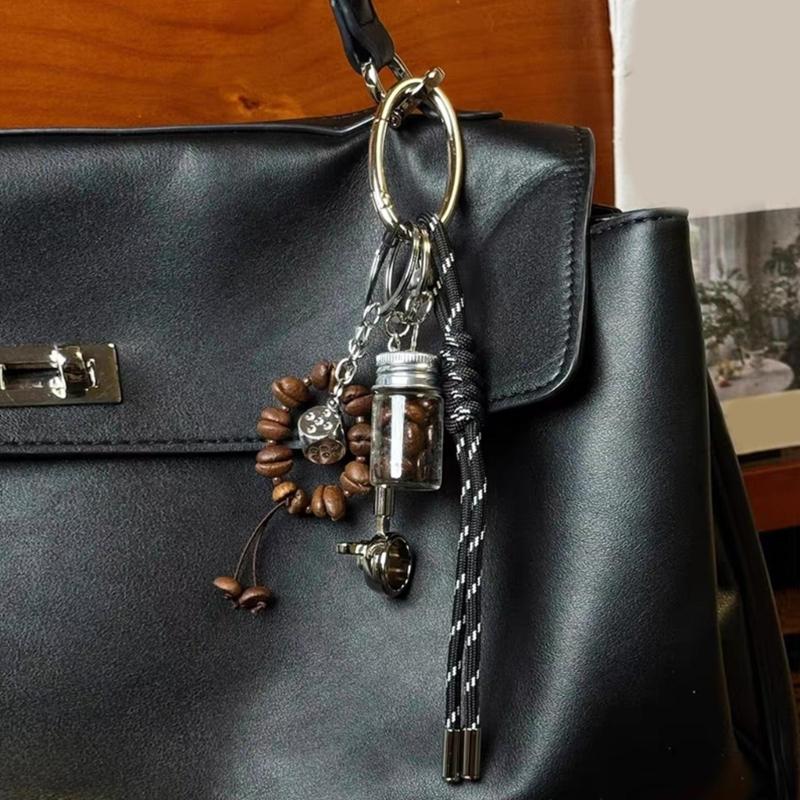 Coffee Lover Gift Resin Metal Keychain Vintage Braided Cord Design Compact Keyring for Accessories