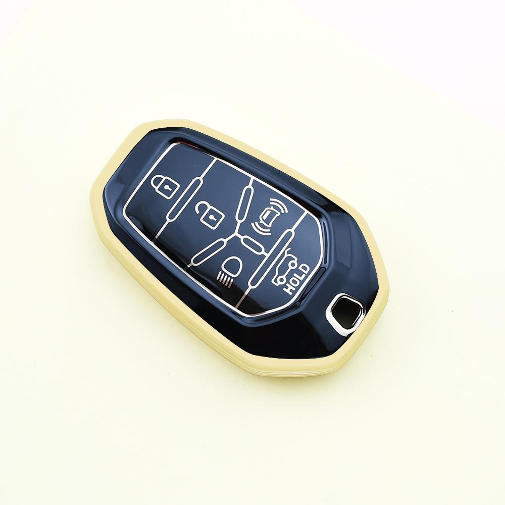 Gold Edge Keyless 5 Buttons For Ssangyong Rexton Y400 Y450 G4 Car Remote Key Case Cover Protector TPU Shell Fob Accessories