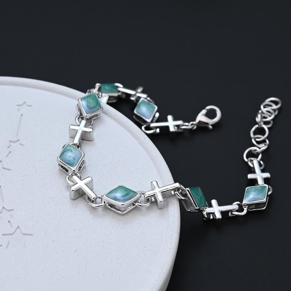 Xiaomi 100% Solid 925 Sterling Silver Metal Bracelet for Women Vintage Handmade Simple Blue Stone Cross Bracelet Birthday Gift Party