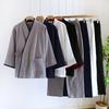 Spring and Autumn Thin Men's Kimono Robes with Long Trousres Cotton Color Matching Pajamas Plus Size Home Pyjamas Set
