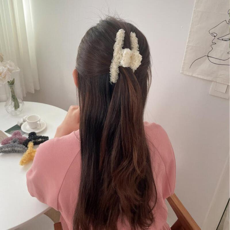 Women s Lovely Frill Ribbon Hair Clip A25733_Gray